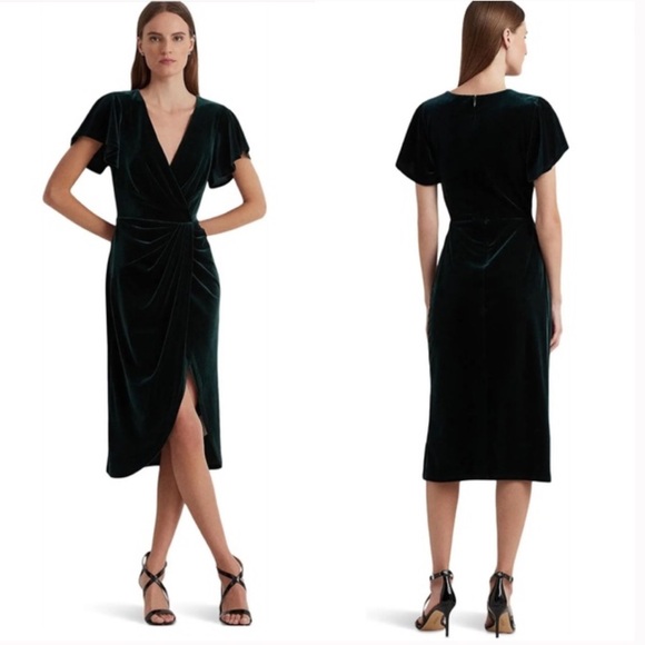Ralph Lauren Velvet Green Wrap Dress NWT Size 8 - Picture 4 of 5